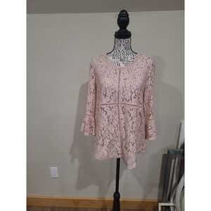 Liz Claiborne Career‎ Pale Pink Lace Layer Top feminine fairy Women SZ M cottage